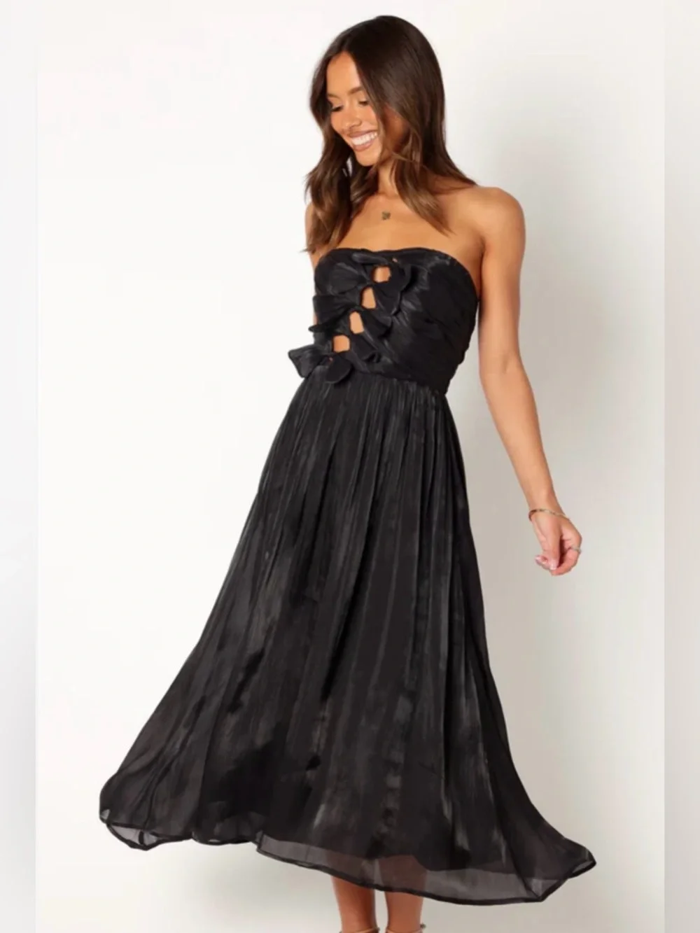 73. Petal & Pup &100 Mila Strapless Midi Dress in black - Picture 2 of 6